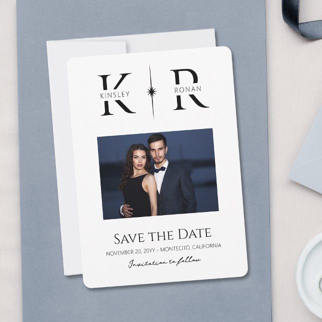Elegante Save the Date de Boda con Monograma Flare (Subido por el creador)