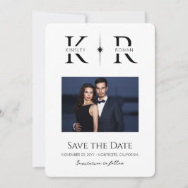 Elegante Save the Date de Boda con Monograma Flare
