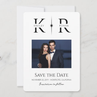 Elegante Save the Date de Boda con Monograma Flare