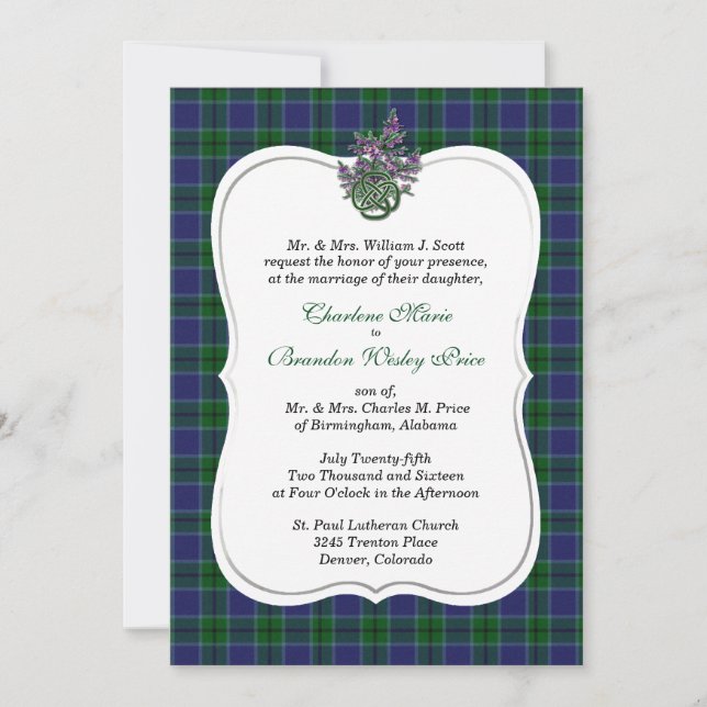 Elegante Scott Clan Tartan Wedding Invitación (Anverso)