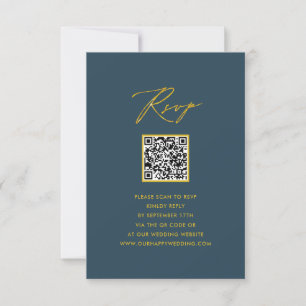 Elegante Script Azul Minimalista QR Wedding RSVP