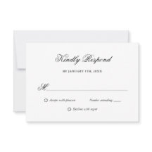 Elegante Script Black and White Wedding RSVP