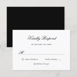 Elegante Script Black and White Wedding RSVP