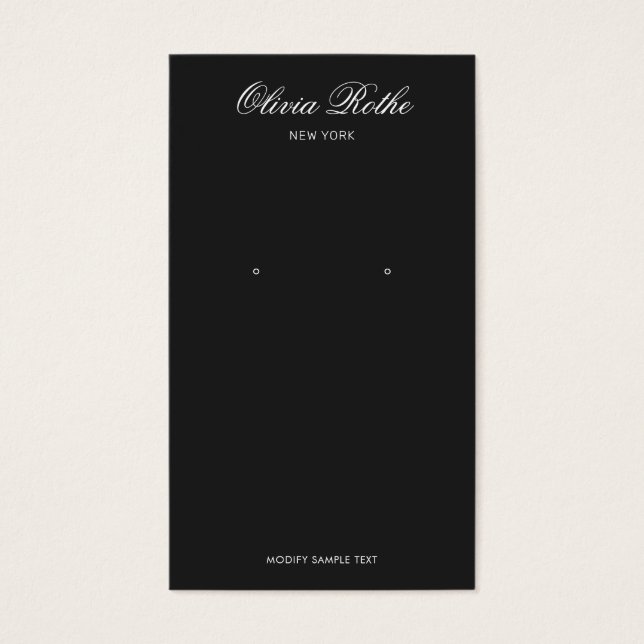 Elegante Script Black Earring Jewelry Display Card (Frente)