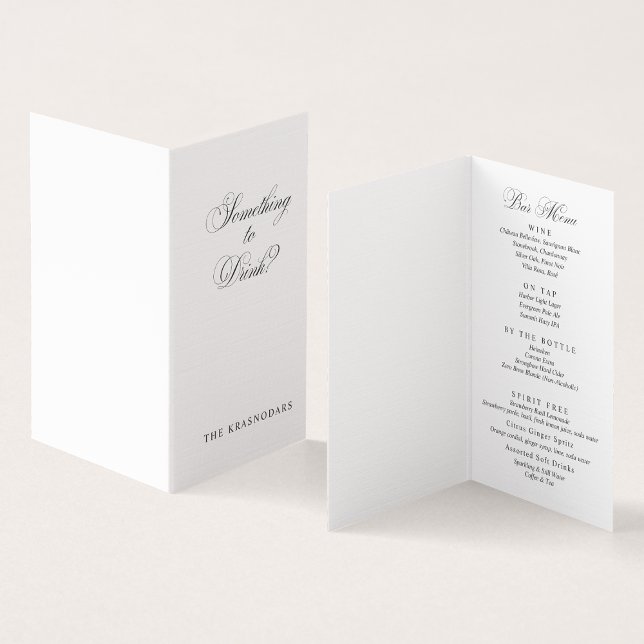 Elegante Script Boda Bar Menú Tarjeta de lugar (Elegant Script Wedding Bar Menu Place Card)