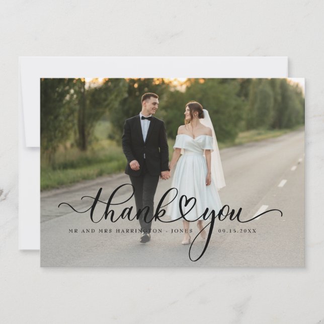 Elegante Script Boda de fuentes Foto Tarjeta de ag (Anverso)