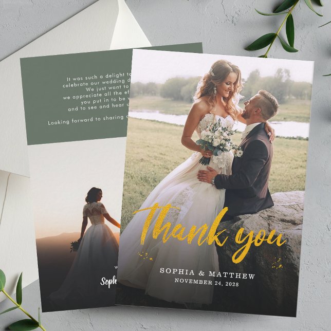 Elegante Script Boda Fotos Gracias Tarjeta (Modern Photo Wedding Thank You Card)