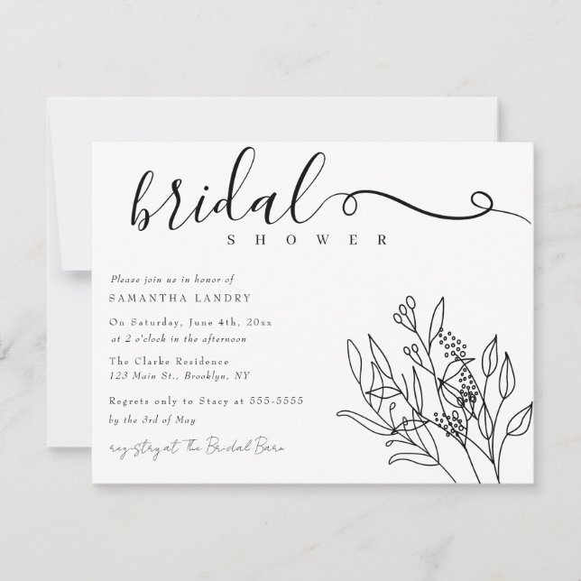 Elegante Script Botanical Bridal Shower Invitación (Anverso)