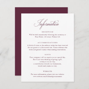 Elegante Script Burgundy Boda Tarjeta de informaci
