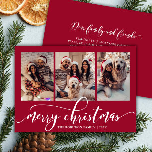 Elegante Script Chic 3 Colaje de Fotos Navidad Roj