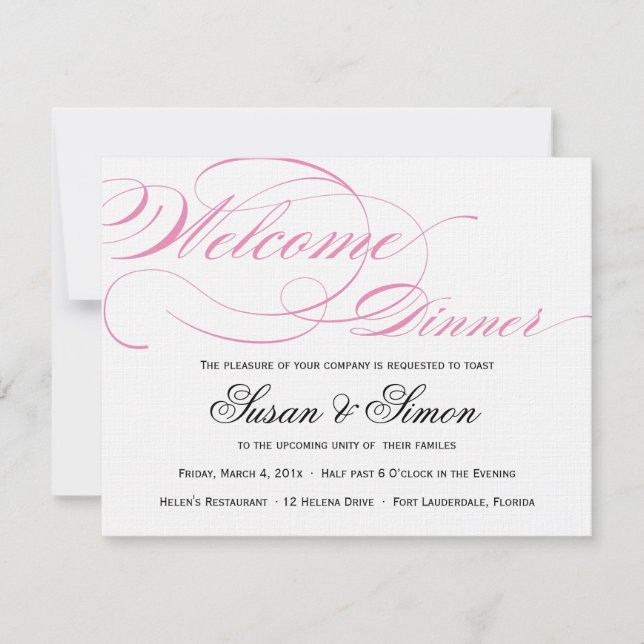 Elegante script de bienvenida invitación cena rosa (Anverso)