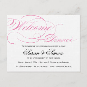 Elegante script de bienvenida invitación cena rosa
