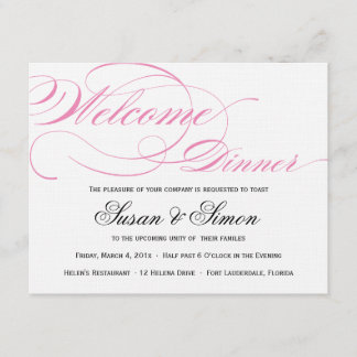 Elegante script de bienvenida invitación cena rosa