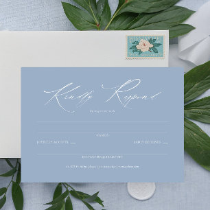 Elegante Script Dusty Blue Boda Simple RSVP