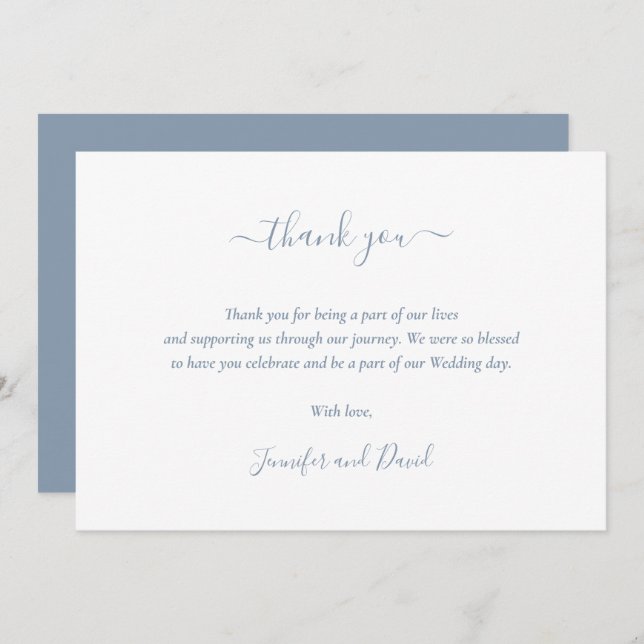 Elegante Script Dusty Blue Boda Tarjeta de agradec (Anverso / Reverso)