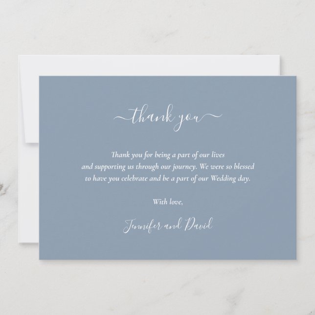 Elegante Script Dusty Blue Gracias Tarjeta (Anverso)