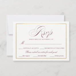 Elegante Script Faux Gold Burgundy RSVP Comidas
