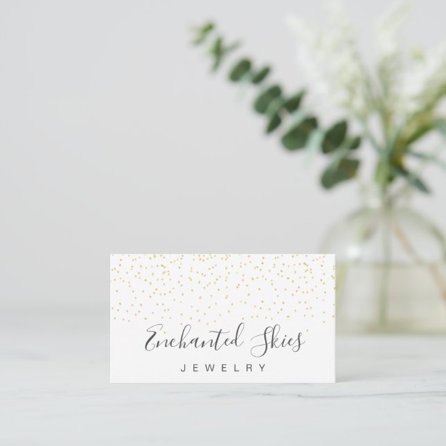Elegante Script Faux Gold Confetti Tarjeta de visi (Anverso de pie)