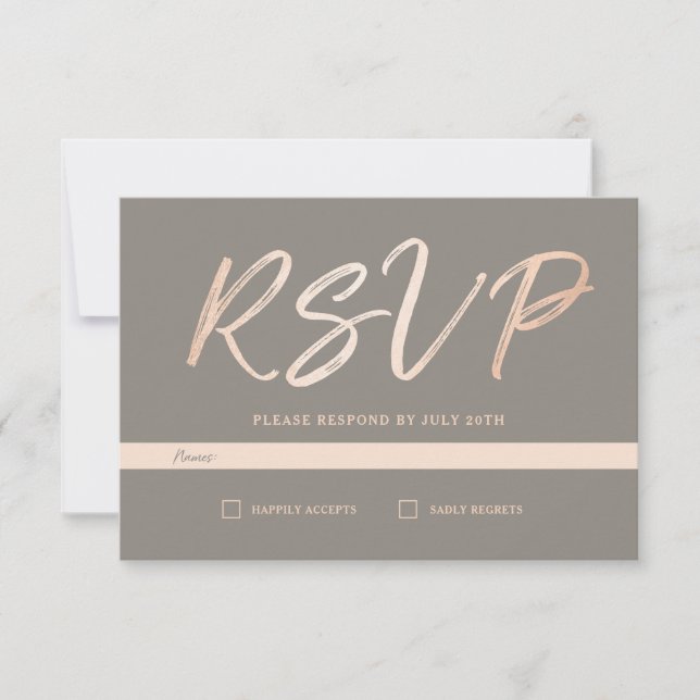 Elegante Script Faux Relieve metalizado RSVP (Anverso)