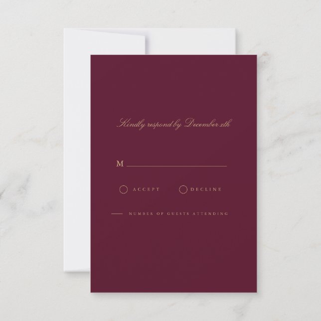 Elegante Script Gold & Burgundy RSVP Card (Reverso)
