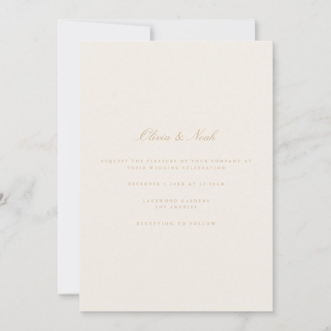 Elegante Script Gold Marfil Wedding Tarjeta de inv (Anverso)