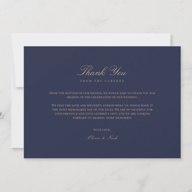 Elegante Script Gold & Navy Tarjeta de agradecimie (Anverso)