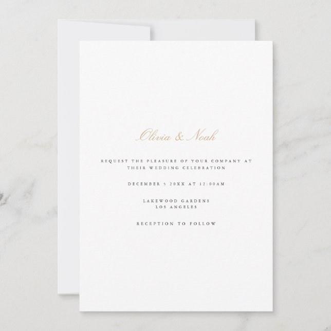 Elegante Script Gold White Wedding Tarjeta de invi (Anverso)