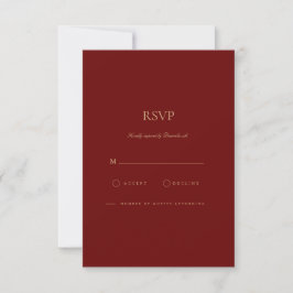 Elegante Script Gold y Tarjeta RSVP Roja Profunda