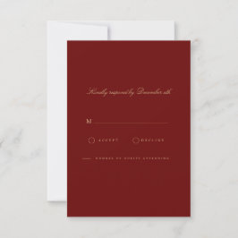 Elegante Script Gold y Tarjeta RSVP Roja Profunda