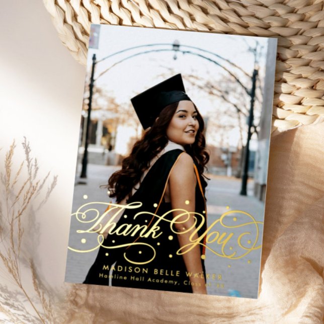 Elegante Script Graduación Foto Tarjeta de agradec (Subido por el creador)