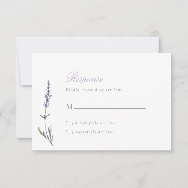 Elegante Script Lavender Wedding Tarjeta RSVP (Anverso)