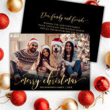 Elegante Script Letra Dorada Foto Negro Navidad