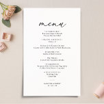 Elegante Script Menú simple Boda negro y blanco<br><div class="desc">Diseñada para coordinar con nuestra colección de bodas de guiones románticos,  esta tarjeta de menú de personalizable presenta un texto de caligrafía de guión amplio,  combinado con un tipo de letra serif elegante en negro con un monograma de personalizable en la parte posterior. Elementos coincidentes disponibles.</div>