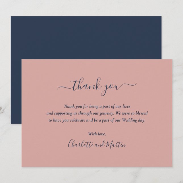 Elegante Script Navy Blue y Tarjeta de agradecimie (Anverso / Reverso)