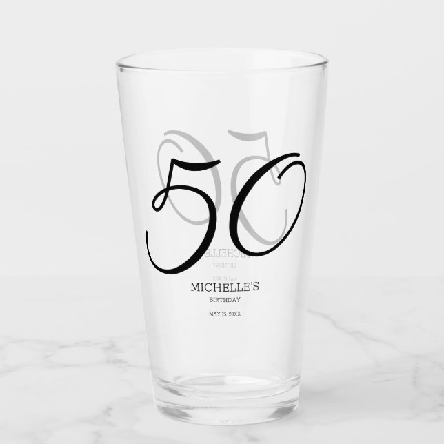 Elegante Script Nombre Fecha 50 cumpleaños (Anverso)
