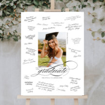 Elegante Script Photo Graduation Guest Signature