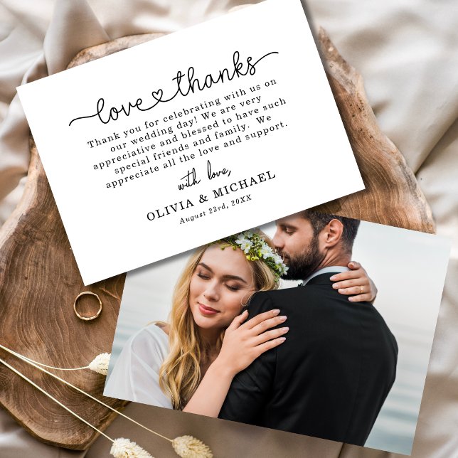 Elegante Script Photo Heart Boda Tarjeta de agrade (Subido por el creador)