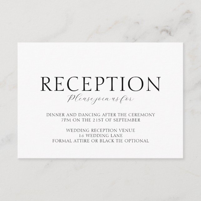 Elegante Script Recepción de la boda blanca y negr (Anverso)