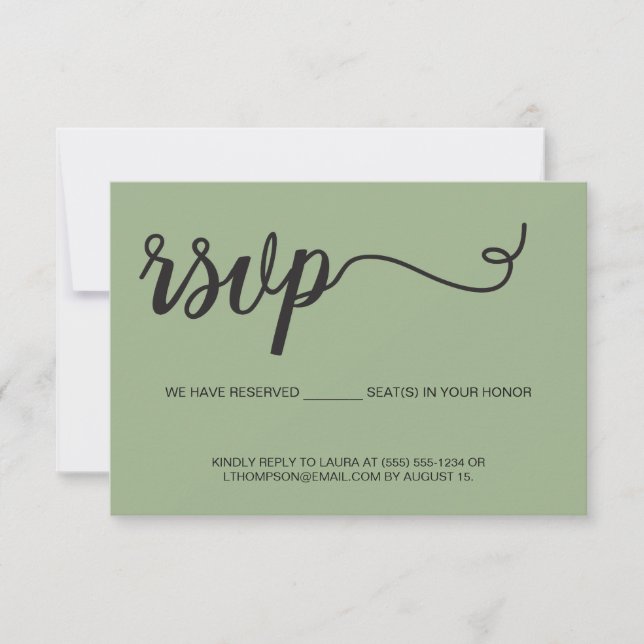 Elegante Script RSVP asientos reservados boda Verd (Anverso)