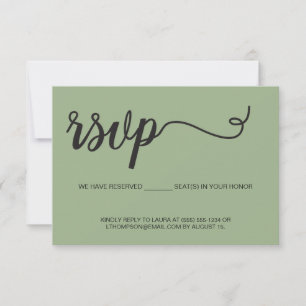 Elegante Script RSVP asientos reservados boda Verd