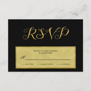 Elegante script rsvp de boda en negro y oro de luj