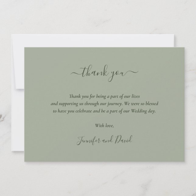 Elegante Script Sage Green Tarjeta de agradecimien (Anverso)