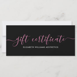 Elegante Script Simple Black Pink Gift Certificado