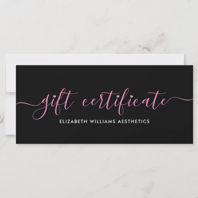 Elegante Script Simple Black Pink Gift Certificado (Anverso)