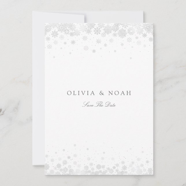 Elegante Script Snowflakes Guardar La Tarjeta De F (Anverso)