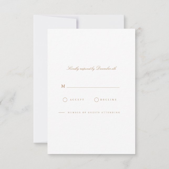 Elegante Script Tarjeta RSVP de Oro y Blanco (Reverso)