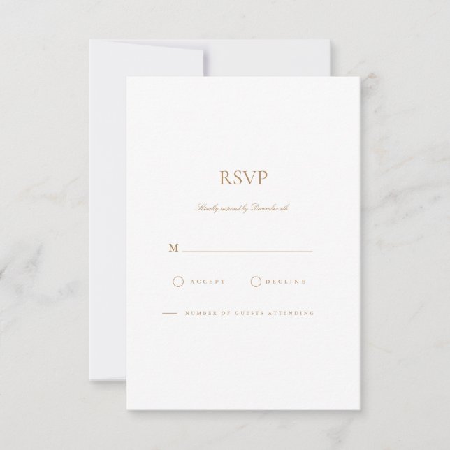 Elegante Script Tarjeta RSVP de Oro y Blanco (Anverso)