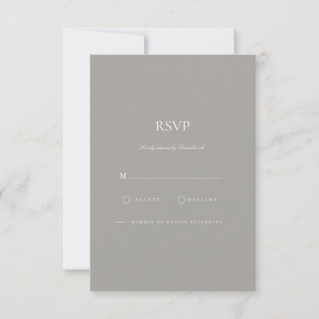Elegante Script Tarjeta RSVP en blanco y gris (Anverso)