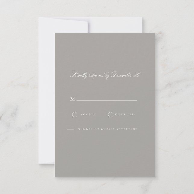 Elegante Script Tarjeta RSVP en blanco y gris (Reverso)