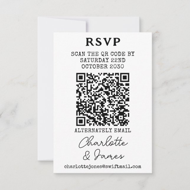 Elegante Script Tarjeta RSVP para Mr. Y Mrs QR Cod (Anverso)